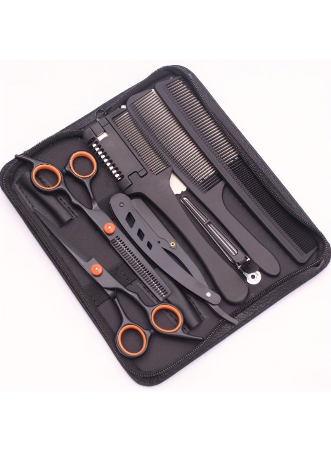 Harse 9 Piece Professional Hair Cutting Tool Set with 6-Inch Scissors, Thinning Scissors, Razor and Combs - Image 2